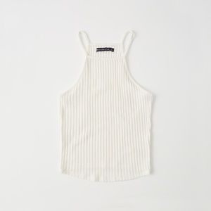 A&F white ribbed high neck cami